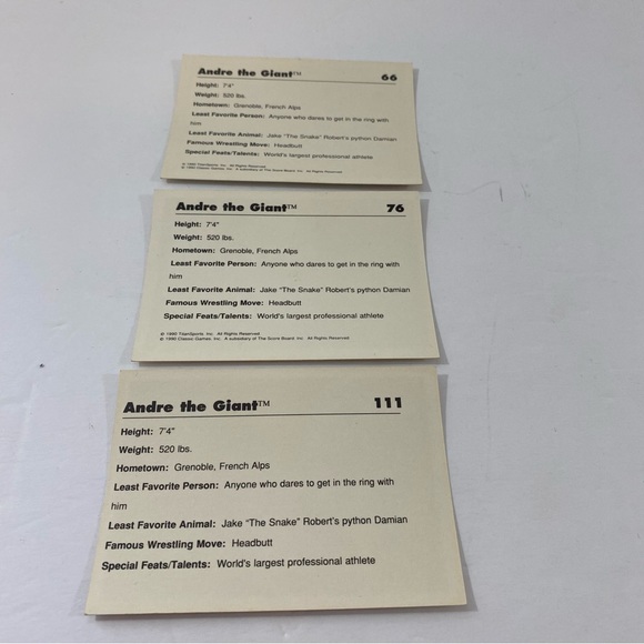 Andre the giant collectable trading cards-3 great condition 1990’s - Picture 2 of 10